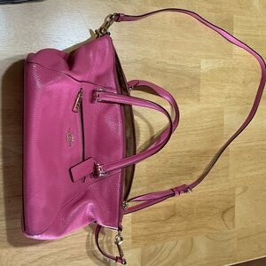 Coach Pebbled Leather Shoulder Satchel in Fuchsia Pink